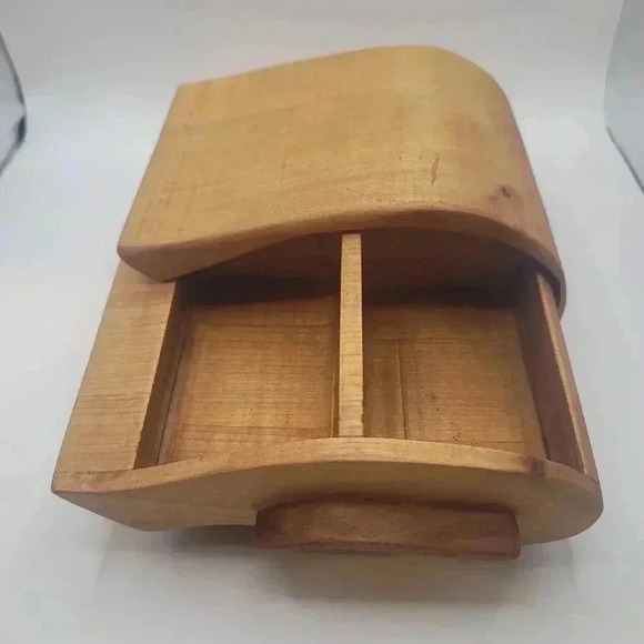 Keepsake Box Nautical Wave Shaped Cherry Wood Bandsaw 2 Compartment Handmade. - Picture 5 of 12